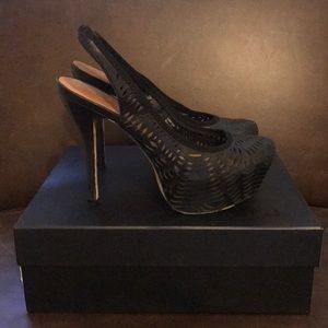 LAMB black leather cutout platform heels